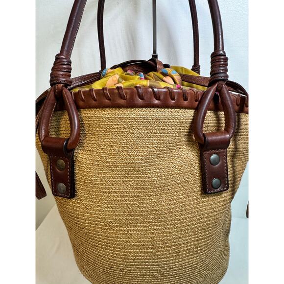 Valentino Woven Fiber & Leather Drawstring Tote 1967 RARE - Picture 4 of 14